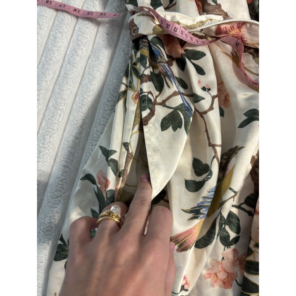 Pottery Barn Nola Silky Piped Robe Womens medium muted floral birds bridal gift - Picture 13 of 13